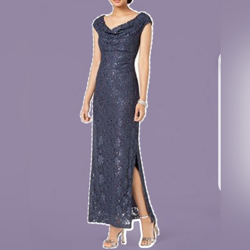 Sequined lace cowl neck Gown size12